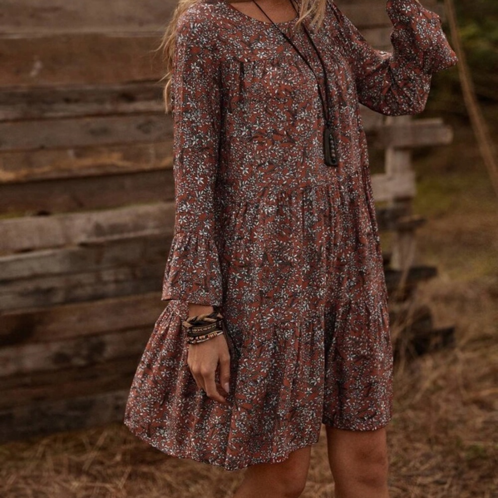 Floral Flounce Sleeve Smock Dress